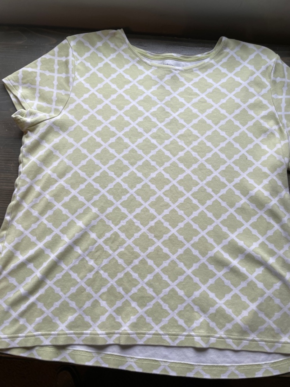 croft & barrow Light Green and White Short Sleeve Geometric Tee